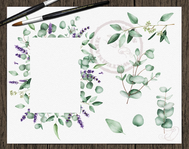 Download Watercolor Eucalyptus Lavender Clipart Frames Greenery ...