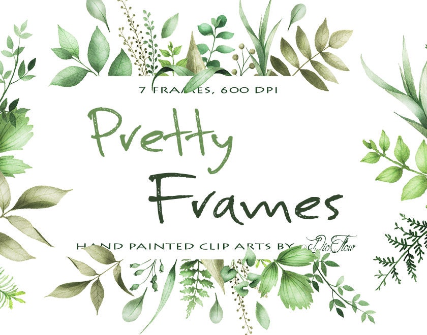 png iu150 Green Leaves frame watercolor leaves watercolor clipart clip art watercolor Watercolor frame printable wreath leaf wreath