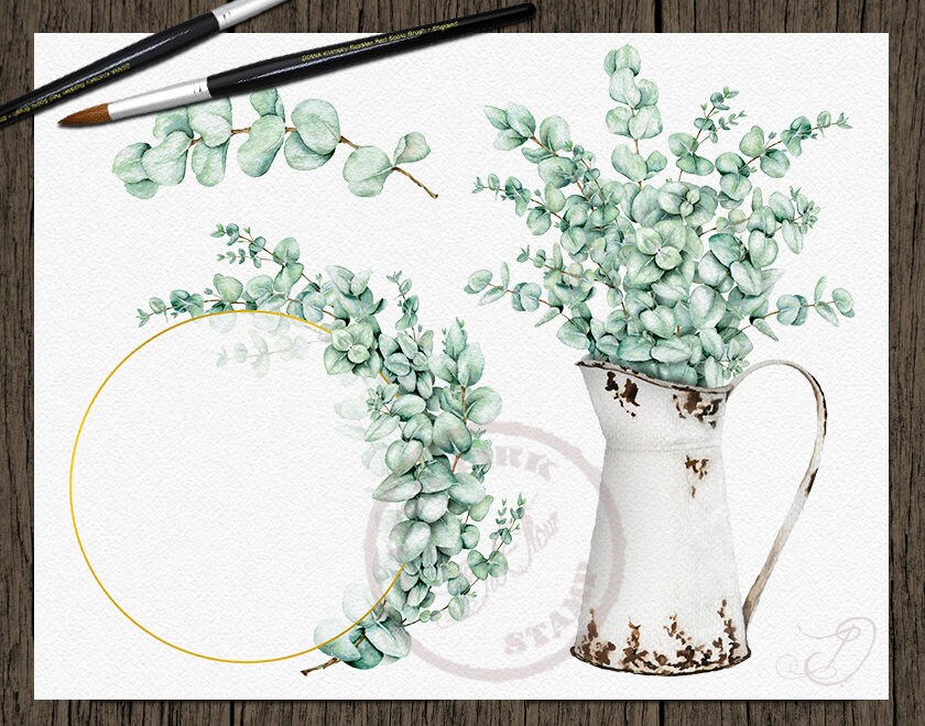Eucalyptus Clipart Baby Blue Spiral Greenery Clip Art Watercolor ...