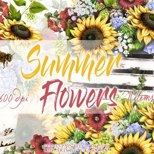 Aquarelle Tournesol Clipart Clip Art Été Bourgogne Jaune Invitation Invitation Illustration Vector Rustic Cottage Farm Décoration Décor