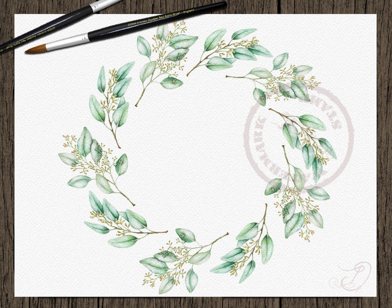 Eucalyptus Greenery Watercolor Clipart Seeded Eucalyptus Clip Art Aqua ...