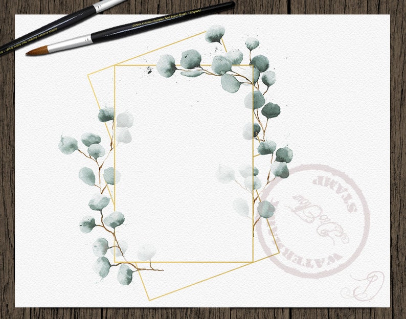 Watercolor Eucalyptus Geometric Clipart Frame Greenery Frames Clip Art ...