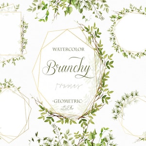 Aquarell Greenery Geometrische Clipart Rahmen Greenery Rahmen Clip Art Verzweigte Rahmen Illustration Einladung Grüne Blätter Blatt