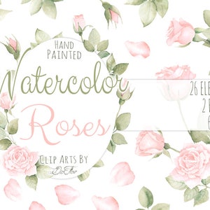 Aquarell Rosa Rose Clipart Rosenblätter Clip Art Englisch Rosa Grün Blätter Clipart, Vintage Flower, Illustration Vektor Dekoration Girlande