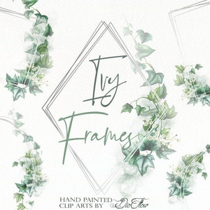 Cadres aquarelle verdure lierre Clipart aquarelle Clip Art vignes feuille feuilles des bois feuillage vert forêt Illustration de faire-part de mariage