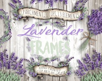 Watercolor Lavender Clipart Frames Vintage Lavandula Clip Art Flower Purple Rustic Wedding Invitation Illustration Wreath Frame Wreath Dried