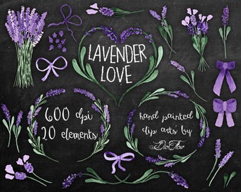 Lavendel Clipart Lavendel Aquarell Clipart Lavendel ClipArt Handbemalt E-Hand Provence Hochzeit Lavandula Kranz ClipArt - "Lavendel Liebe"