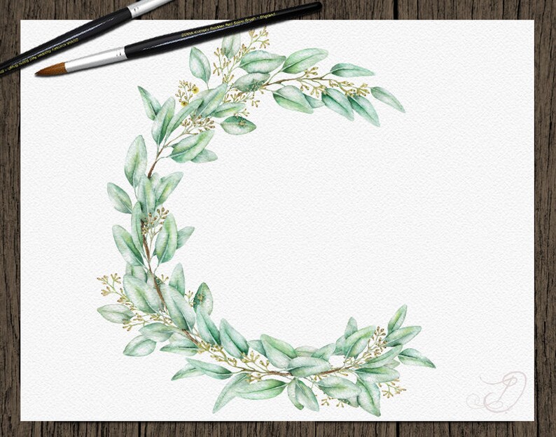 Eucalyptus Greenery Watercolor Clipart Seeded Eucalyptus Clip Art Aqua ...