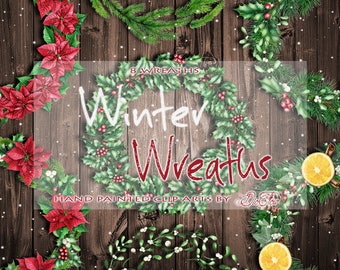 Aquarell Kranz Clipart Weihnachten Clip Art Winter Blumen Weihnachten Bilderrahmen Hochzeit Einladung Weihnachtsstern Holly Mistel Kiefer Kränze Clip