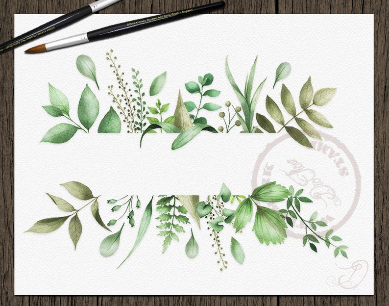 Download Watercolor Greenery Clipart Frame Leaf Leaves Clipart Vector | Etsy