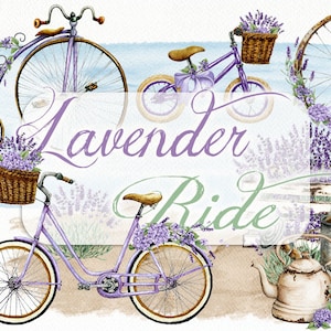 Aquarell Lavendel Fahrrad Clipart Blume Fahrrad Clip Art Lavandula alte Vintage Bike Baby Lavendel lila Blumen Aquarell Illustration