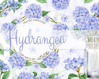 Hydrangea Watercolor Clipart Blue Flowers Clip Art Rustic Mason Jar Wedding Invitation Illustration Vector Cottage Farm Decor Hydrangeas