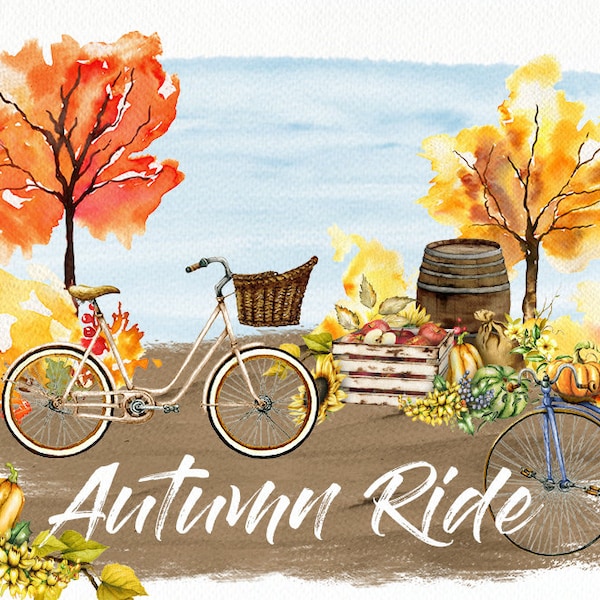 Aquarell Fahrrad Herbst Fahrrad Clipart Kürbis Vintage Fahrrad Fahrrad Clip Art Kürbis Herbst Ernte Einladung Illustration Zyklus Herbst