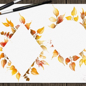 Watercolor Fall Leaves Clipart Autumn Fallen Leaves Frame Frames Clip Art Fall Leaves Autumn Frames Illustration Invitation Foliage image 4