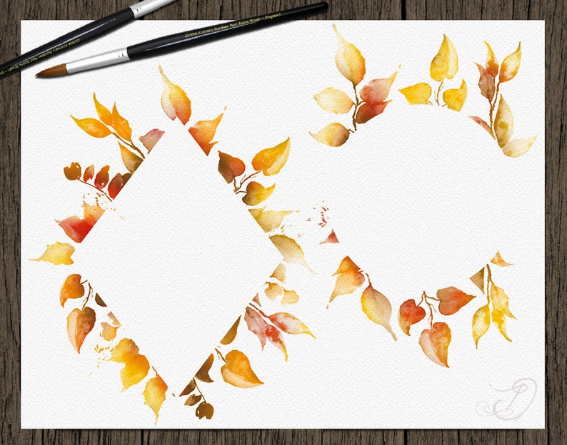 Watercolor Fall Leaves Clipart Autumn Fallen Leaves Frame Frames Clip Art Fall Leaves Autumn Frames Illustration Invitation Foliage image 4