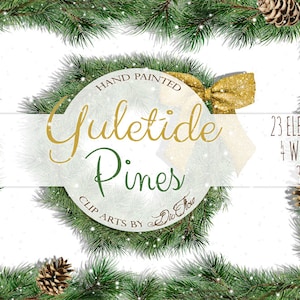 Clipart di pino ad acquerello Clipart invernale Rami di Natale Pini invernali Invito a nozze Verde Foglie di Natale Pino sempreverde Yule