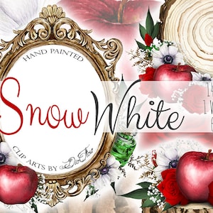 Aquarell Schneewittchen Clipart Clip Art Prinzessin Apfel Blumen Schneewittchen Hochzeitseinladung Illustration Vektor Dekor