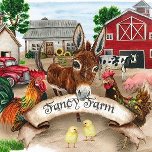 Clipart degli animali della fattoria dell’acquerello, clipart agriturismo, fienile, animali di campagna, ranch rustico, illustrazione di clip dell’acquerello Country Design Farmhouse