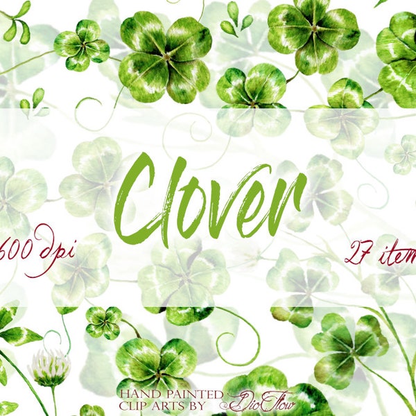 Watercolor Leaf Clover Leaves Greenery Foliage Clip Art Red Clover Watercolor Green Leaves Illustration Lucky Invitation Foliage Patrick day