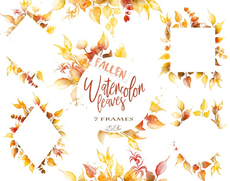 Watercolor Fall Leaves Clipart Autumn Fallen Leaves Frame Frames Clip Art Fall Leaves Autumn Frames Illustration Invitation Foliage image 1