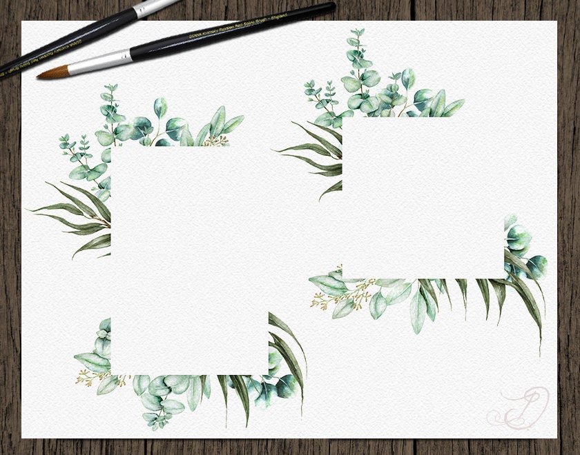 Watercolor Eucalyptus Clipart Frame Greenery Frames Clip Art Eucalyptus ...