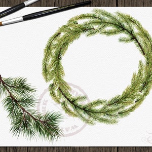 Watercolor Pine Clipart Winter Clip Art Christmas Branches Winter Pines Wedding Invitation Greenery White Xmas Leaves Evergreen Pine Cones image 7