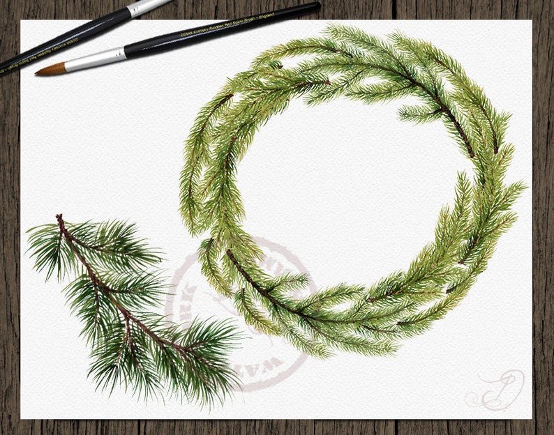 Watercolor Pine Clipart Winter Clip Art Christmas Branches Winter Pines Wedding Invitation Greenery White Xmas Leaves Evergreen Pine Cones image 7