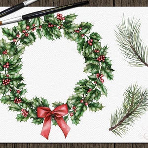 Watercolor Christmas Clipart Rustic Clip Art Winter Flowers Sleigh ...