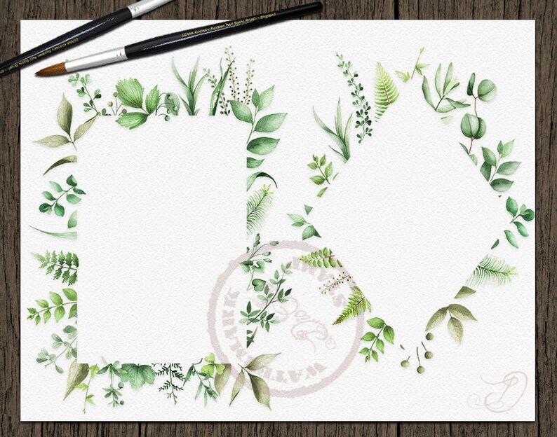 Download Watercolor Greenery Clipart Frame Leaf Leaves Clipart Vector | Etsy