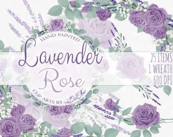 Lavendel Rose Clipart Rose Clipart Aquarell ClipArt Rose Lavendel lila Salbei Illustration Einladung Clipart Rose Hochzeit Lavendel Rose