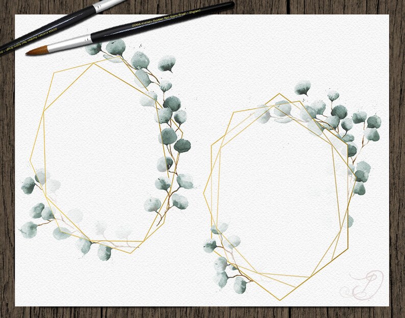 Watercolor Eucalyptus Geometric Clipart Frame Greenery Frames Clip Art ...