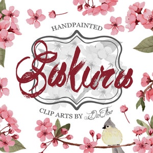 Kirsche Clipart Kirschblüte Sakura Blume Clipart handbemalt ClipArt Sakura Frühling rosa Aquarell ClipArt Blumen rosa Vogel - "Sakura"