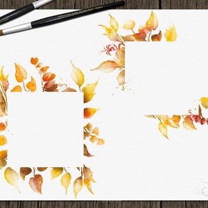 Watercolor Fall Leaves Clipart Autumn Fallen Leaves Frame Frames Clip Art Fall Leaves Autumn Frames Illustration Invitation Foliage image 3