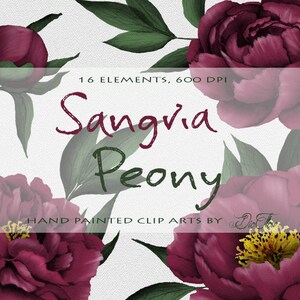 Aquarelle pivoine sangria Clipart Bourgogne pivoines fleur Clip Art feuille feuilles Illustration vecteur faire-part de mariage fleurs en papier décor