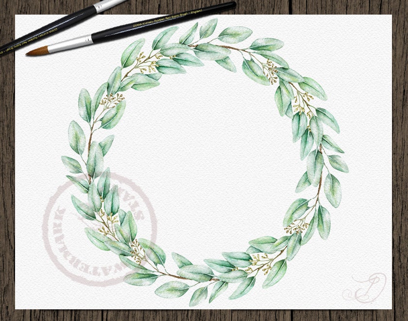 Eucalyptus Greenery Watercolor Clipart Seeded Eucalyptus Clip Art Aqua ...