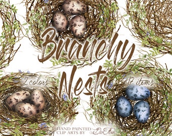 Watercolor Nest Clipart Nests Wreath Clip Art Greenery Leaves Branches Vines Woodland Illustration Decor Green Forest Wedding Invitation