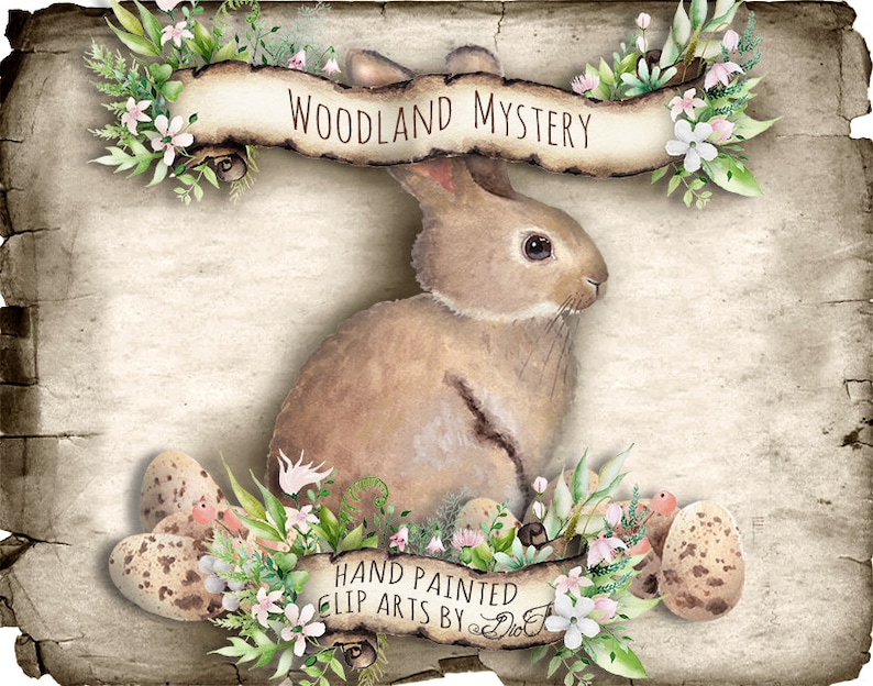 Woodland Bunny Clipart Rabbit Forest Greenery Easter Clip Art Etsy