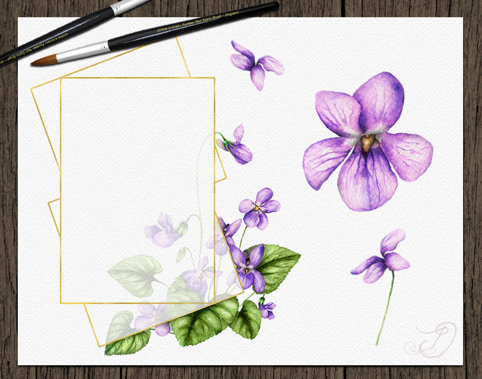 Watercolor Violet Spring Purple Viola Flowers Clipart Clip Art Rustic ...