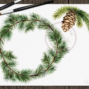 Watercolor Pine Clipart Winter Clip Art Christmas Branches Winter Pines Wedding Invitation Greenery White Xmas Leaves Evergreen Pine Cones image 6