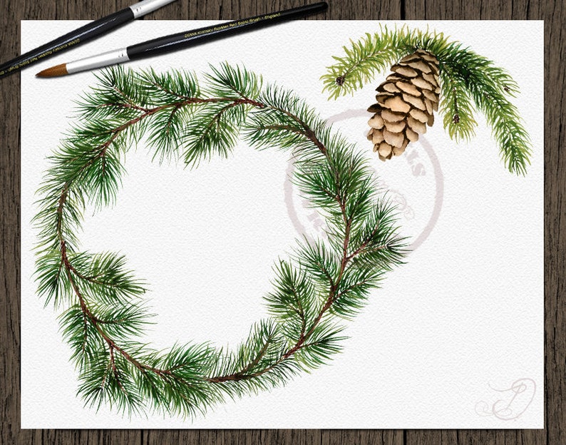 Watercolor Pine Clipart Winter Clip Art Christmas Branches Winter Pines Wedding Invitation Greenery White Xmas Leaves Evergreen Pine Cones image 6