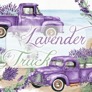 Watercolor Lavender Truck Clipart Flower Car Clip Art Lavandula Old Vintage Purple Car Lavender Flowers Watercolor Clip Spring Illustration