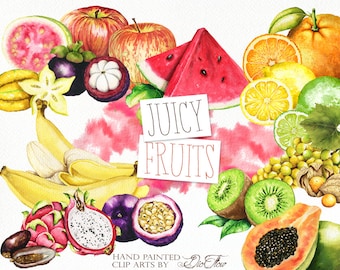 Watercolor Fruits Clipart Exotic Fruit Clip Art Fruity Illustration Decor Kitchen Wall Home Decoration Exotic Fruits Melon Southern Fruits
