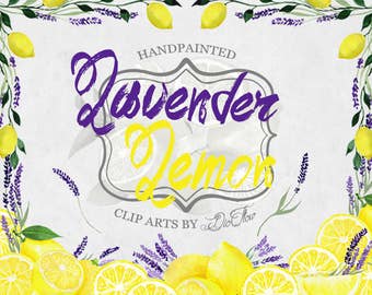Lavender Lemon Clipart Watercolor Clip Art Flowers Citrus Lavender Watercolour Handpainted Floral Invitation Wedding Clip - "Lavender Lemon"