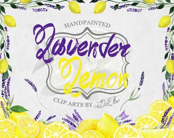 Lavendel Zitrone Clipart Aquarell Clip Art Blumen Zitrus Lavendel Aquarell handbemalt Floral Einladung Hochzeit Clip - "Lavendel Zitrone"