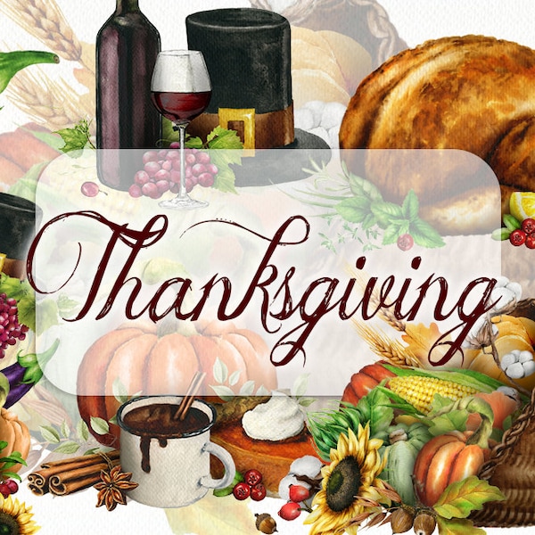 Aquarell Thanksgiving Clipart geben Dank Clip Art Herbst Ernte Herbst Fall Einladung Illustration Cornucopia Sonnenblume Türkei Kürbis Mais