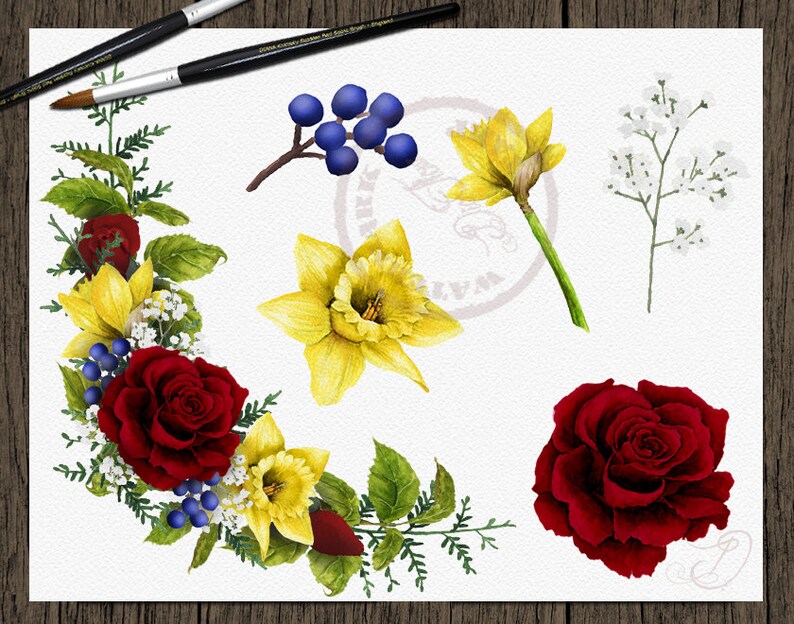 Watercolor Beauty Beast Clipart Red Rose Yellow Blue Mirror Clip Art Beauty Beast Magic Rose Flower Disney Wedding Invitation Illustration Clip Art Art Collectibles Aloli Ru