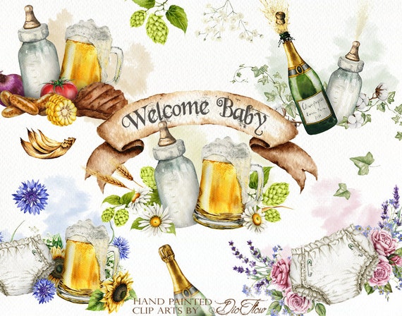 Watercolor Baby Clipart Baby Shower Clip Art Baby Brewing Diaper
