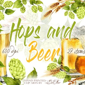 Clipart aquarelle de bière de houblon, vignes de houblon orge clipart illustration de boisson bière brune ale houblon couronne Porter stout Oktober Fest clipart