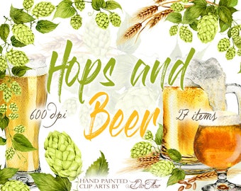 Watercolor Hops Beer Clipart Hops Vines Barley Clip Art Drink Illustration Dark Beer Ale Hops Wreath Porter Stout Oktober Fest Clip Art