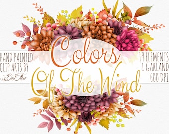 Watercolor Fall Autumn Dahlia Clipart Leaves Burgundy Flowers Clip Art Illustration Vector Wedding Invitation Paper Fall Dahlia Orange Leaf